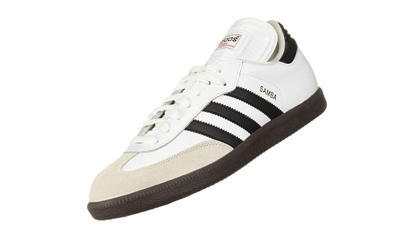 An image of one shoe in a pair of Adidas Samba sneakers.