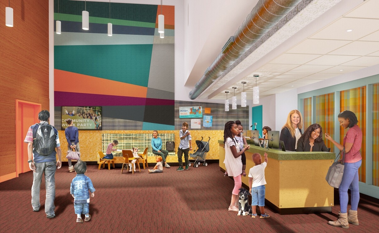 Rendering of the new Mary's Place Family Center in the Regrade, on Amazon's Seattle campus.