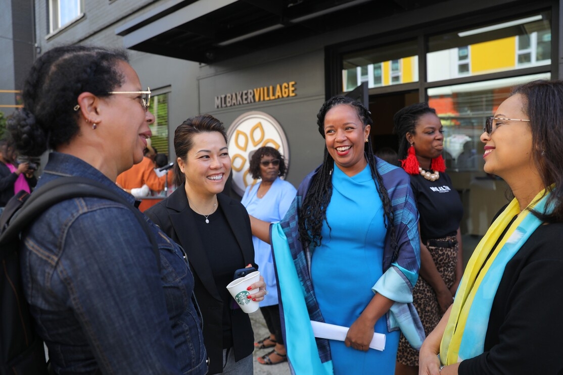 Leaders speak at Mount Baker Village, site of new affordable housing being built with support from Amazon's Housing Equity Fund