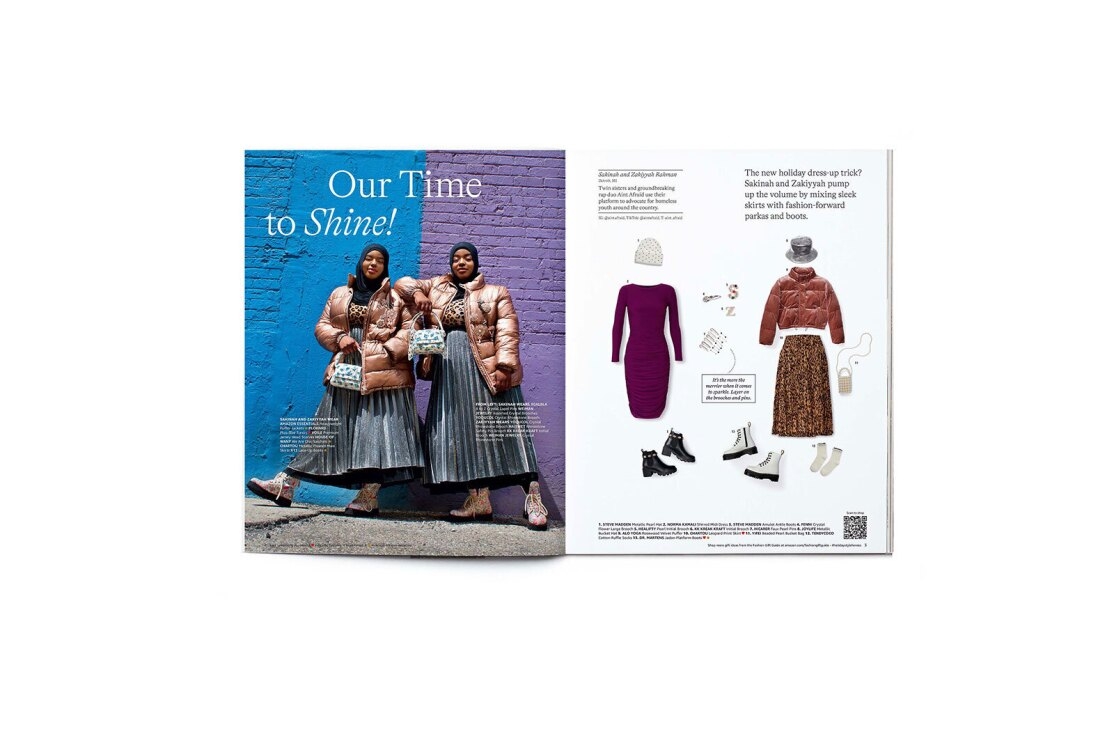 A catalog image showing the two women Sally mentions above. Next to the page with their image is another page with outfit options.