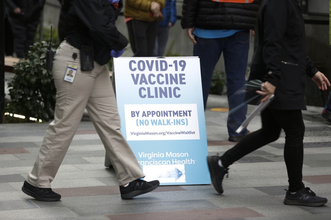 A COVID-19 vaccine clinic hosted on Amazon's Seattle headquarters