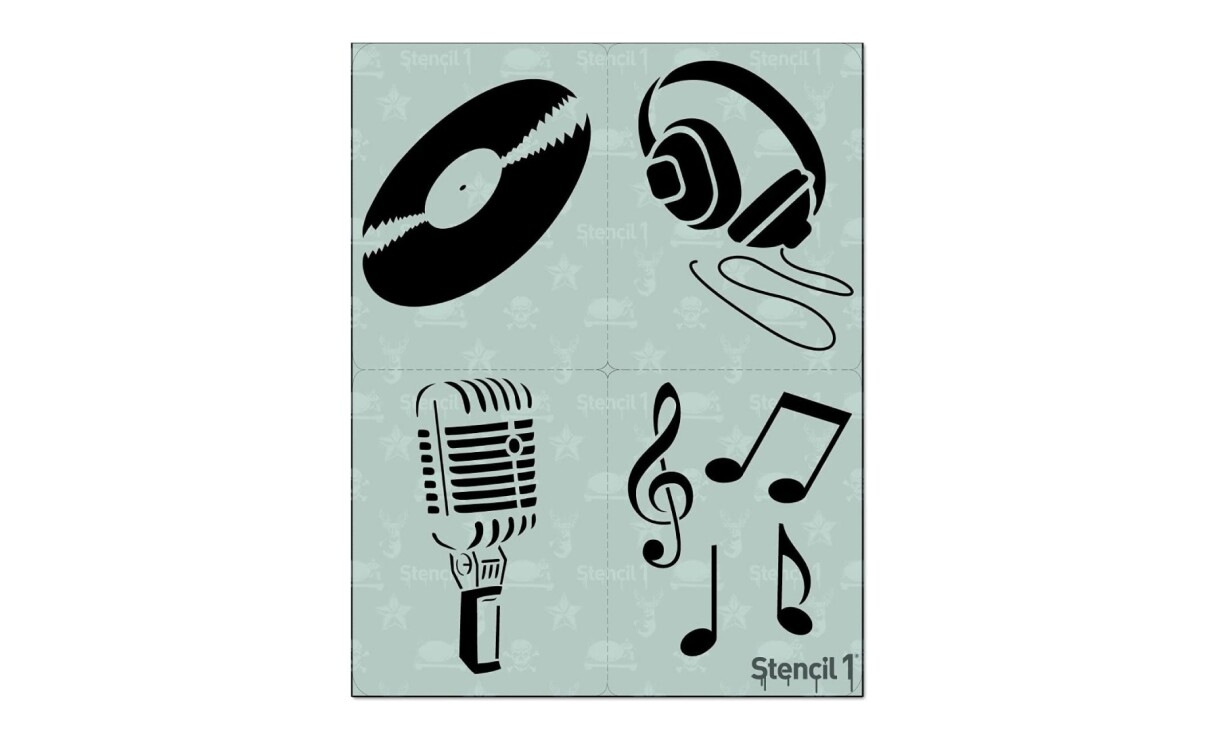 An image of a music-themed stencil set made by Stencil1.