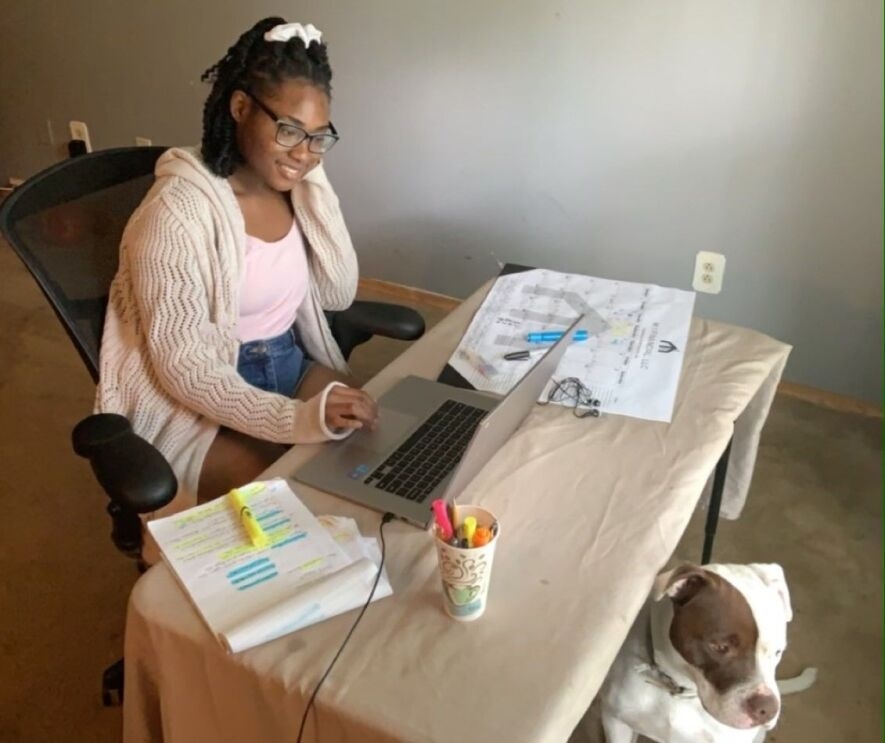 Amazon Future Engineer student learning computer science skills from home.