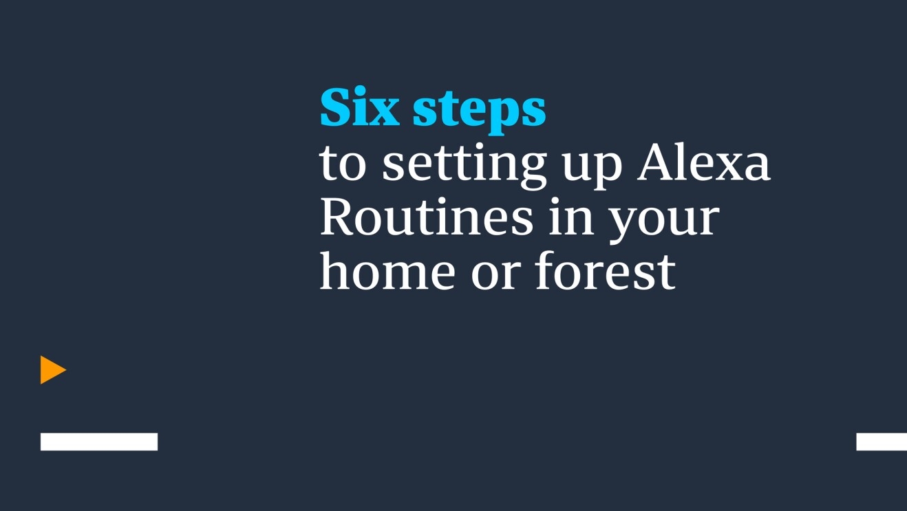 Text saying "Six steps to setting up Alexa routines in your home or forest."