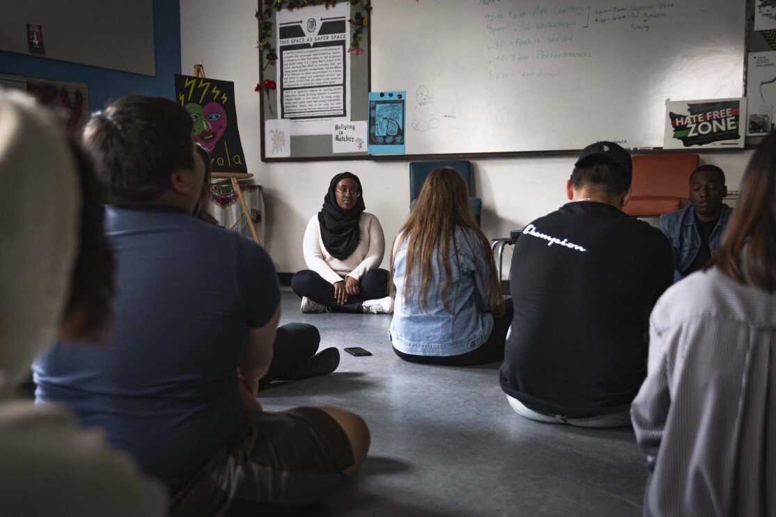 High school students practice mindful meditation while using the new Alexa skill, "Keep Calm"