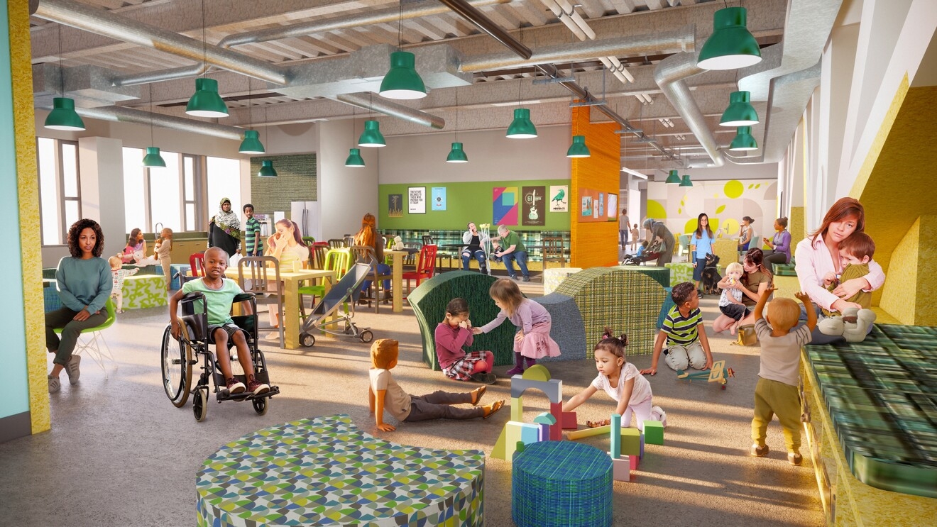 Rendering of the new Mary's Place Family Center in the Regrade, on Amazon's Seattle campus.