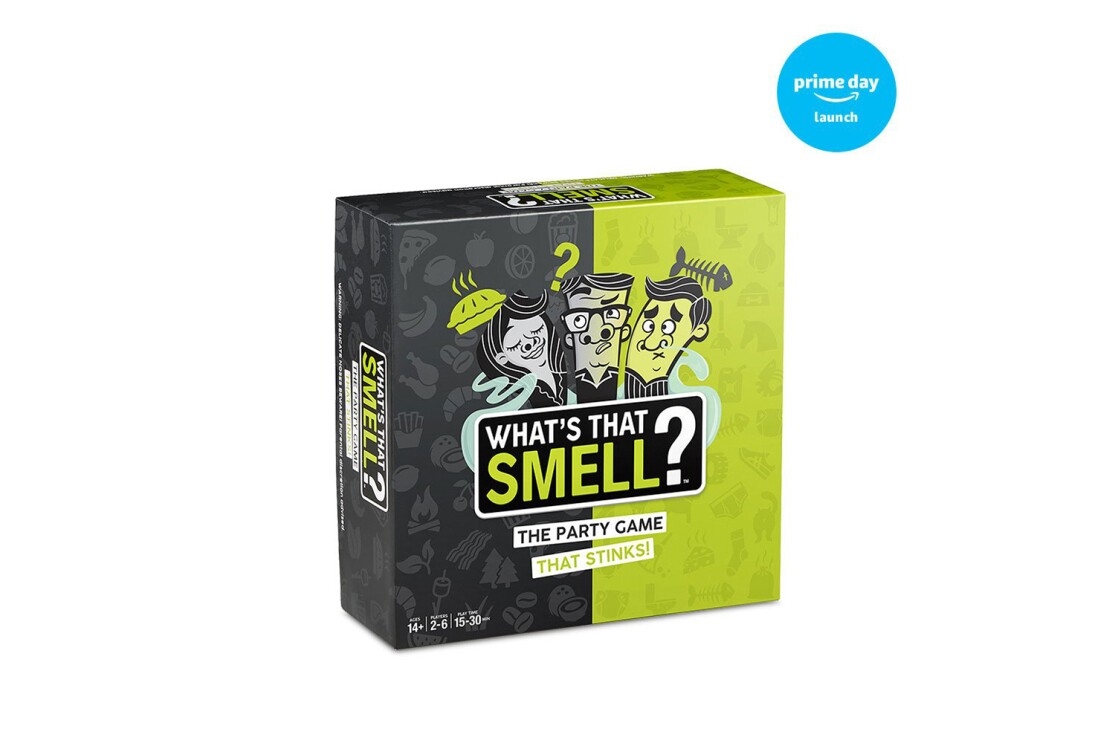 A scent-guessing game, called What's that Smell?, with 48 mystery whiff cards, 4 STANK cards & scent-barrier bags, 6 cardholders, a sheet of whiff strips, scorepad and instructions for 2-6 players