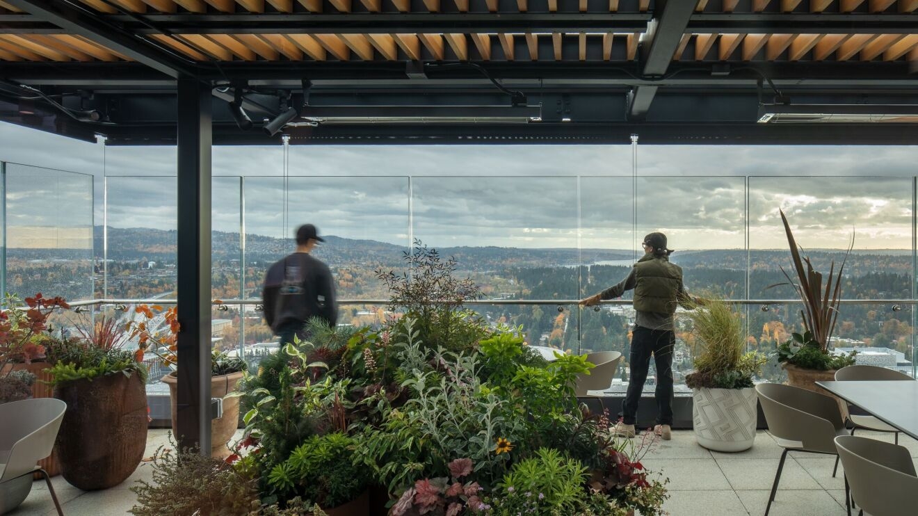 An image of Amazon's Dynamo building in Bellevue, Washington.