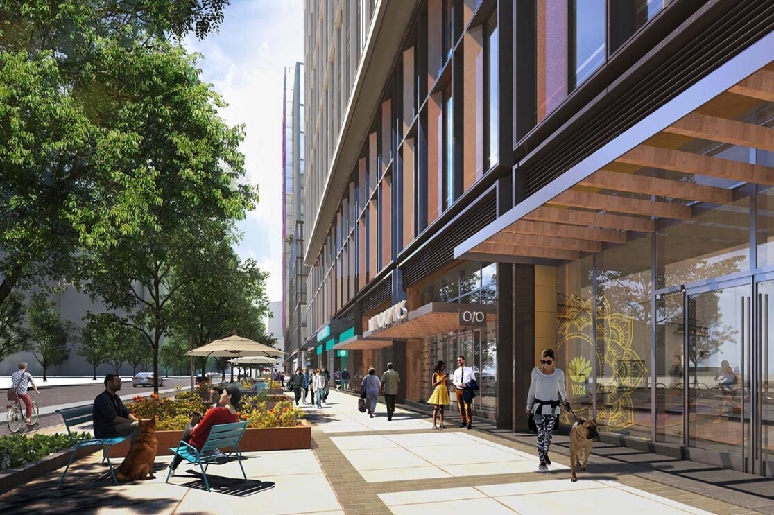 Image renderings showing the Met Park at Amazon's second headquarters in Arlington, Virginia.