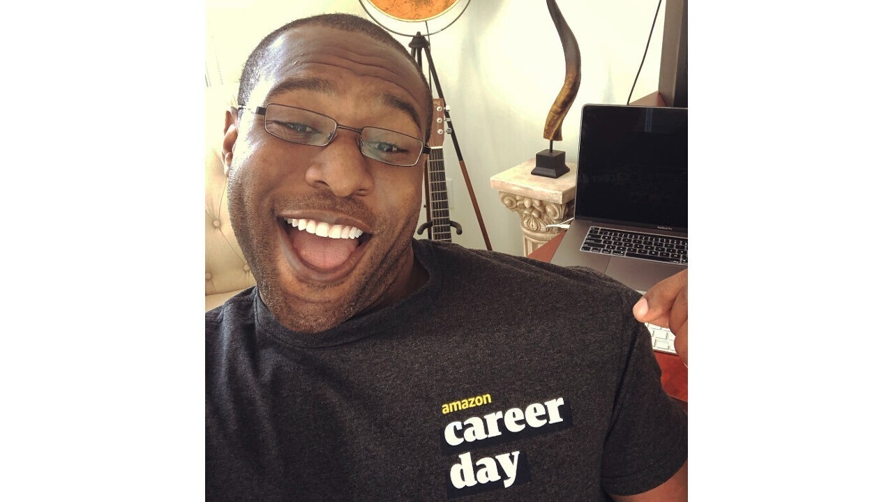 Amazon Career Day recruiter wearing a Career Day T-Shirt.