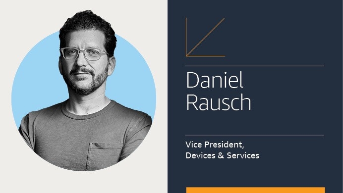 Amazon devices employee bio card of Daniel Rausch. 