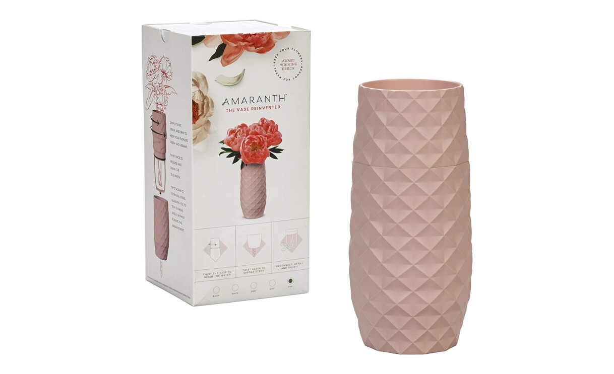 A product image of a pink vase from Amaranth Vase Company. 